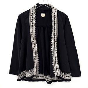 Lucky Brand Whitney Wrap Open Front Cardigan Size M Embroidered‎ Boho Draped